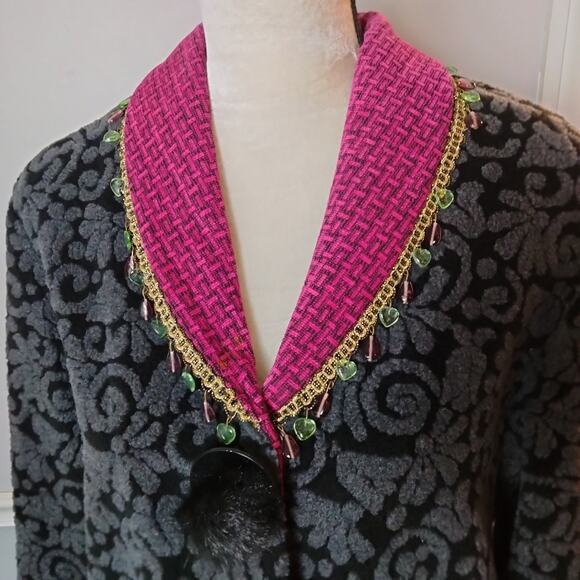 Vintage Taylor G Dallas Sz M Black Fleece Jacket Beaded Eclectic Mixed Media - Picture 5 of 6